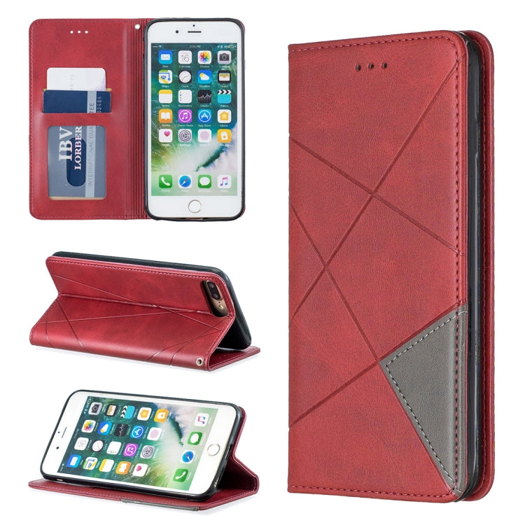 Rhombus Texture Horizontal Flip Magnetic Leather Case with Holder & Card Slots & Wallet For iPhone 8 Plus & 7 Plus