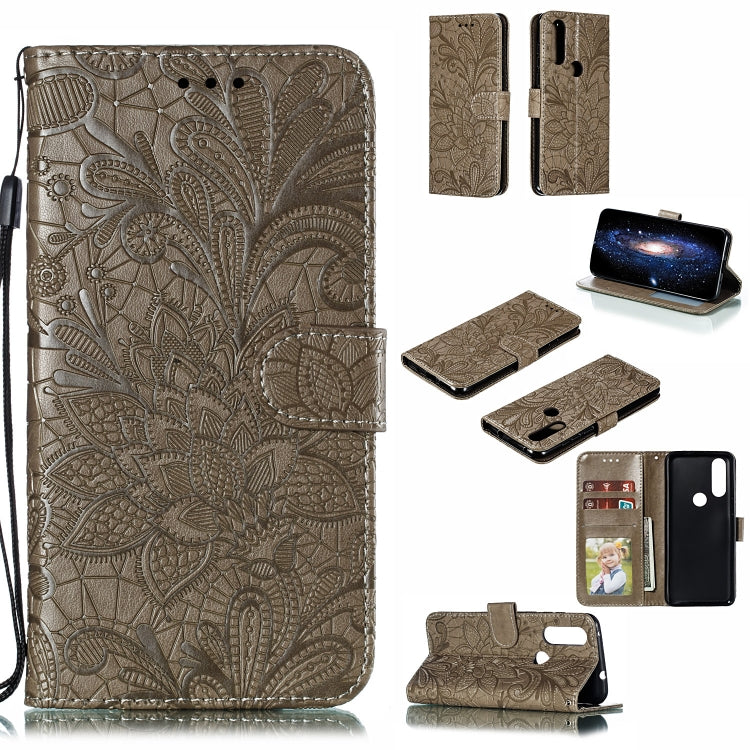 Lace Flower Horizontal Flip Leather Case with Holder & Card Slots & Wallet for Motorola P40 Play