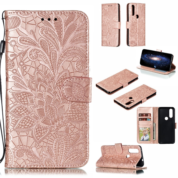 Lace Flower Horizontal Flip Leather Case with Holder & Card Slots & Wallet for Motorola P40 Play