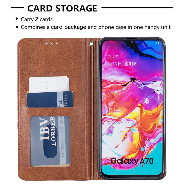 Rhombus Texture Horizontal Flip Magnetic Leather Case with Holder & Card Slots For Galaxy A70