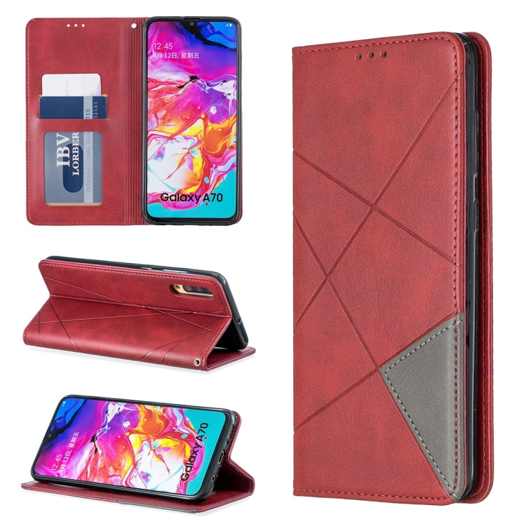 Rhombus Texture Horizontal Flip Magnetic Leather Case with Holder & Card Slots For Galaxy A70