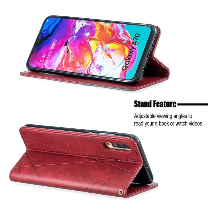 Rhombus Texture Horizontal Flip Magnetic Leather Case with Holder & Card Slots For Galaxy A70