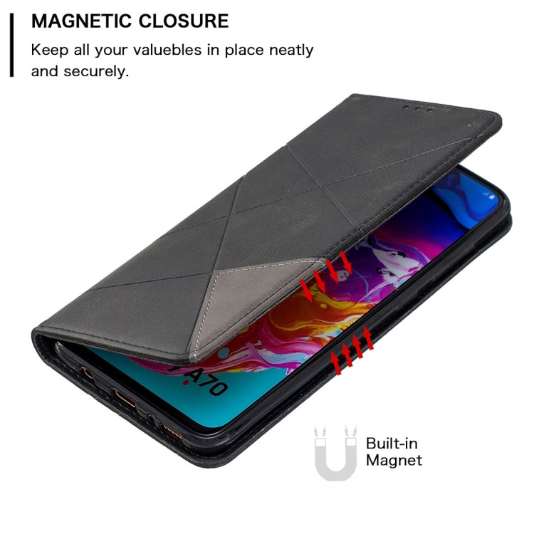 Rhombus Texture Horizontal Flip Magnetic Leather Case with Holder & Card Slots For Galaxy A70