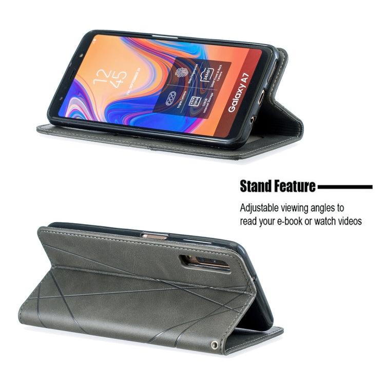 Rhombus Texture Horizontal Flip Magnetic Leather Case with Holder & Card Slots For Galaxy A7 (2018)
