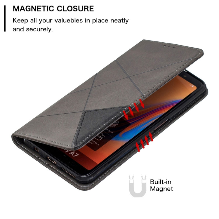Rhombus Texture Horizontal Flip Magnetic Leather Case with Holder & Card Slots For Galaxy A7 (2018)