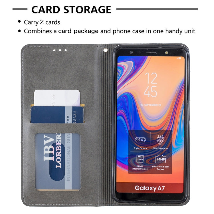 Rhombus Texture Horizontal Flip Magnetic Leather Case with Holder & Card Slots For Galaxy A7 (2018)