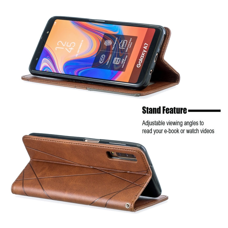Rhombus Texture Horizontal Flip Magnetic Leather Case with Holder & Card Slots For Galaxy A7 (2018)