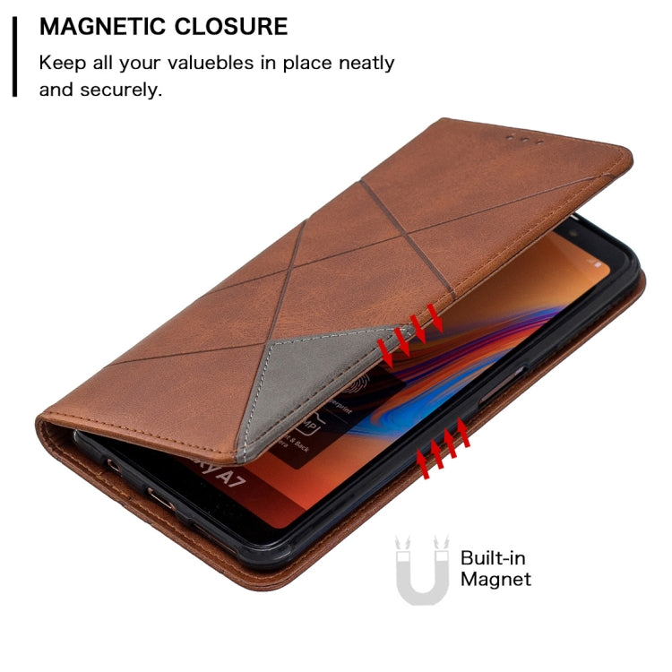 Rhombus Texture Horizontal Flip Magnetic Leather Case with Holder & Card Slots For Galaxy A7 (2018)