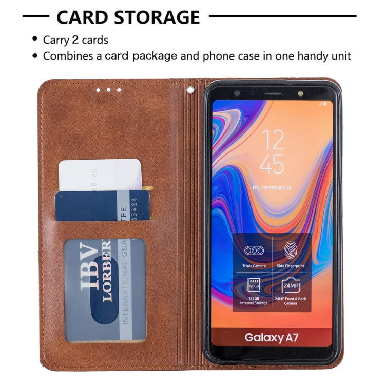 Rhombus Texture Horizontal Flip Magnetic Leather Case with Holder & Card Slots For Galaxy A7 (2018)