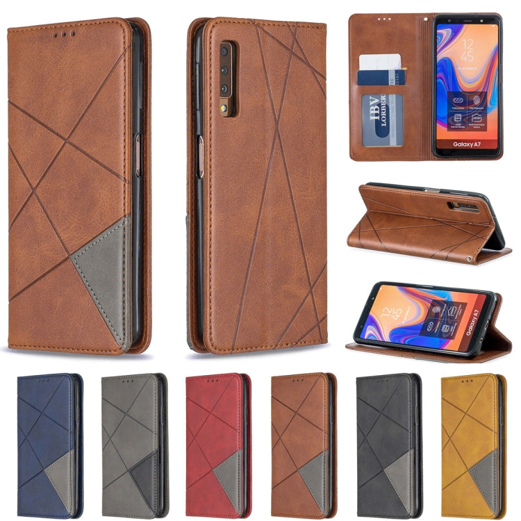 Rhombus Texture Horizontal Flip Magnetic Leather Case with Holder & Card Slots For Galaxy A7 (2018)