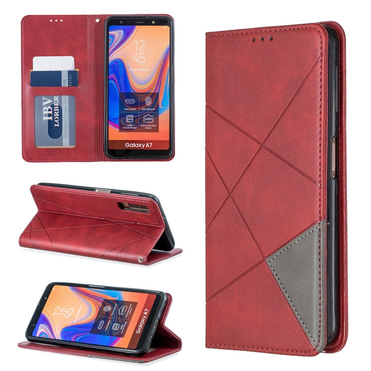 Rhombus Texture Horizontal Flip Magnetic Leather Case with Holder & Card Slots For Galaxy A7 (2018)