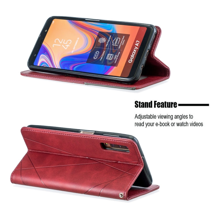 Rhombus Texture Horizontal Flip Magnetic Leather Case with Holder & Card Slots For Galaxy A7 (2018)