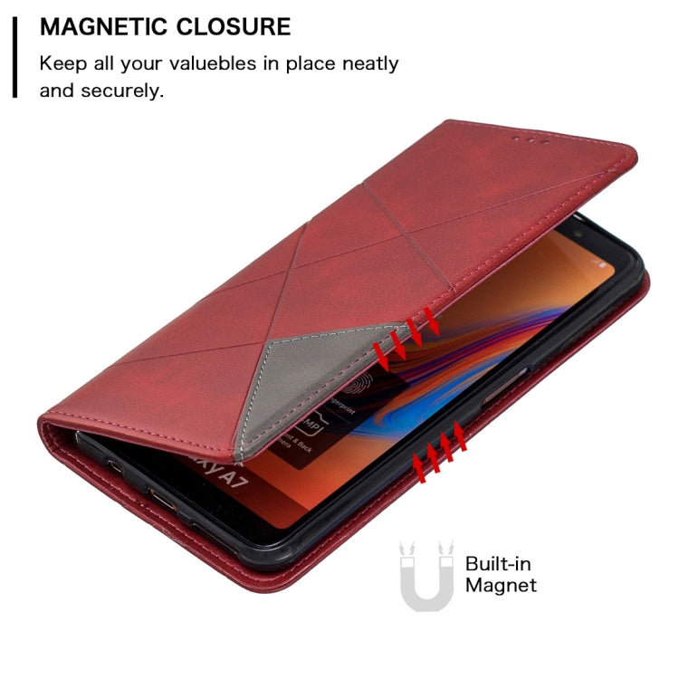 Rhombus Texture Horizontal Flip Magnetic Leather Case with Holder & Card Slots For Galaxy A7 (2018)