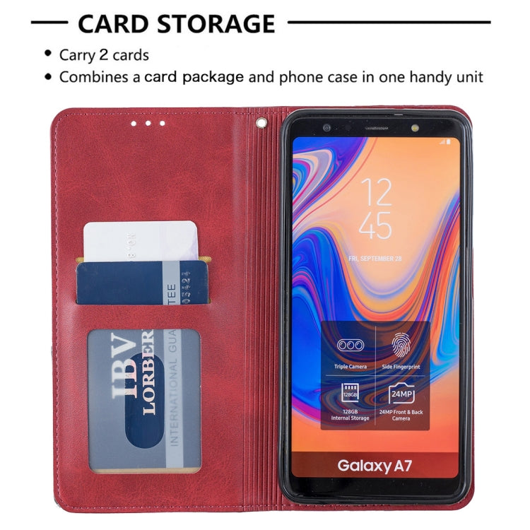 Rhombus Texture Horizontal Flip Magnetic Leather Case with Holder & Card Slots For Galaxy A7 (2018)