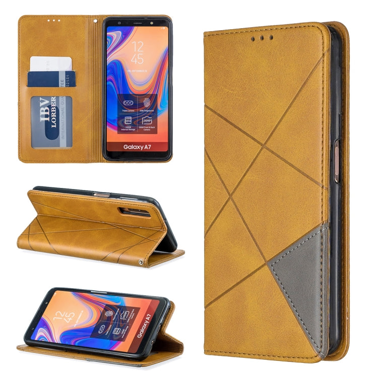 Rhombus Texture Horizontal Flip Magnetic Leather Case with Holder & Card Slots For Galaxy A7 (2018)