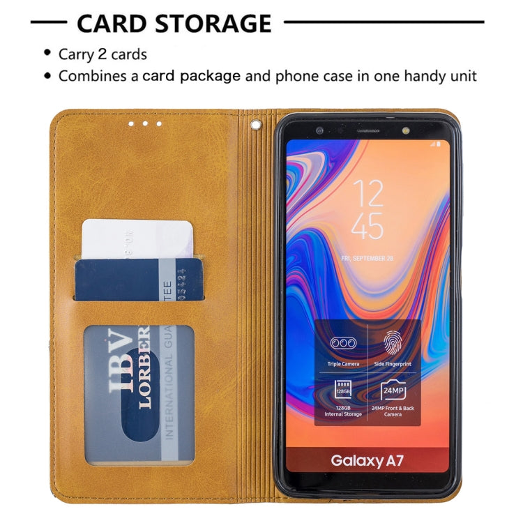 Rhombus Texture Horizontal Flip Magnetic Leather Case with Holder & Card Slots For Galaxy A7 (2018)