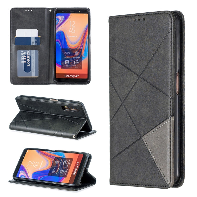 Rhombus Texture Horizontal Flip Magnetic Leather Case with Holder & Card Slots For Galaxy A7 (2018)