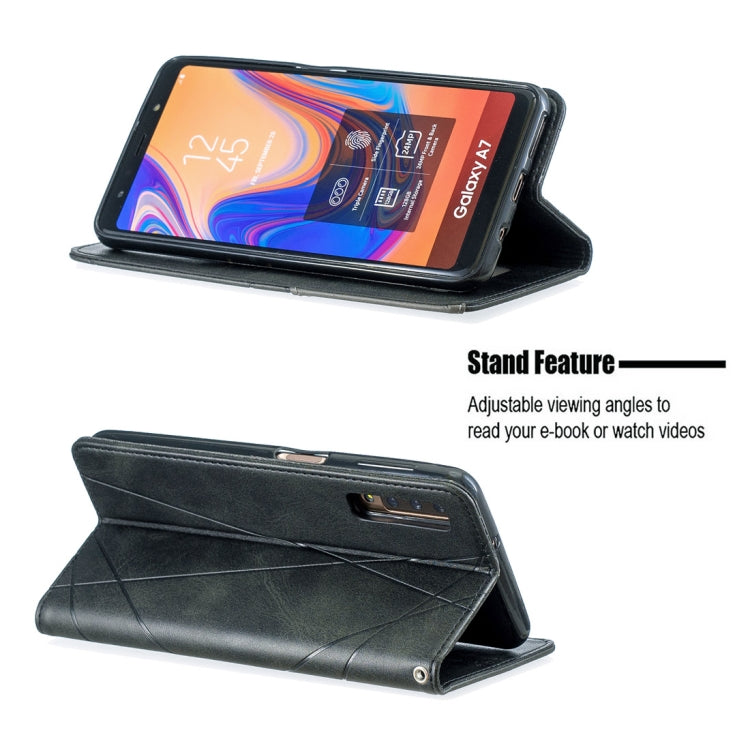 Rhombus Texture Horizontal Flip Magnetic Leather Case with Holder & Card Slots For Galaxy A7 (2018)