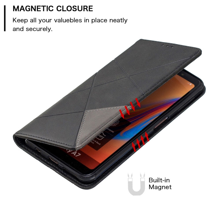 Rhombus Texture Horizontal Flip Magnetic Leather Case with Holder & Card Slots For Galaxy A7 (2018)