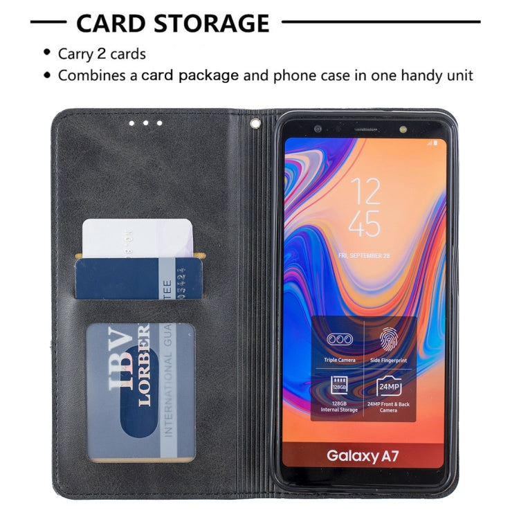 Rhombus Texture Horizontal Flip Magnetic Leather Case with Holder & Card Slots For Galaxy A7 (2018)