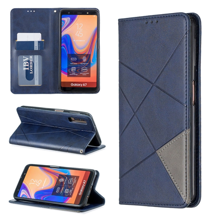 Rhombus Texture Horizontal Flip Magnetic Leather Case with Holder & Card Slots For Galaxy A7 (2018)
