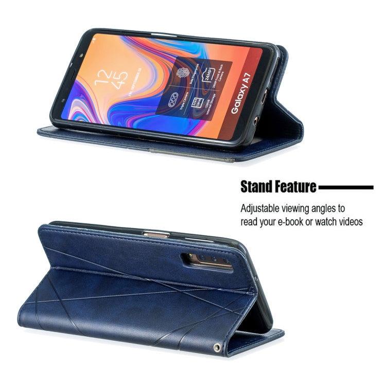 Rhombus Texture Horizontal Flip Magnetic Leather Case with Holder & Card Slots For Galaxy A7 (2018)