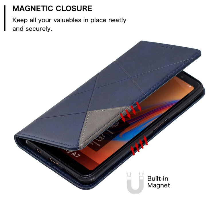 Rhombus Texture Horizontal Flip Magnetic Leather Case with Holder & Card Slots For Galaxy A7 (2018)