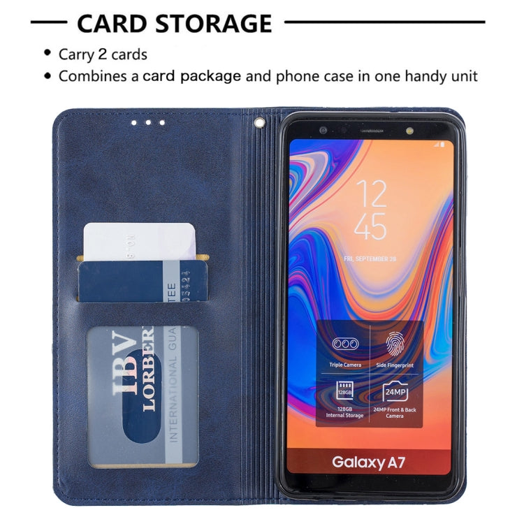 Rhombus Texture Horizontal Flip Magnetic Leather Case with Holder & Card Slots For Galaxy A7 (2018)