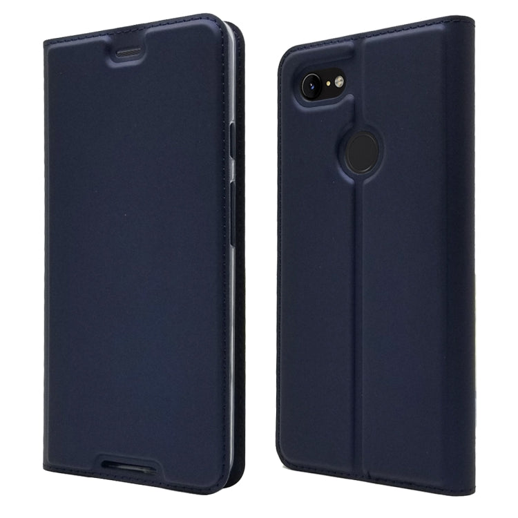 Electric Pressed Plain Texture Ultra-thin Magnetic Suction TPU + PU Leather Case with Holder & Card Slot For Google Pixel 3 XL