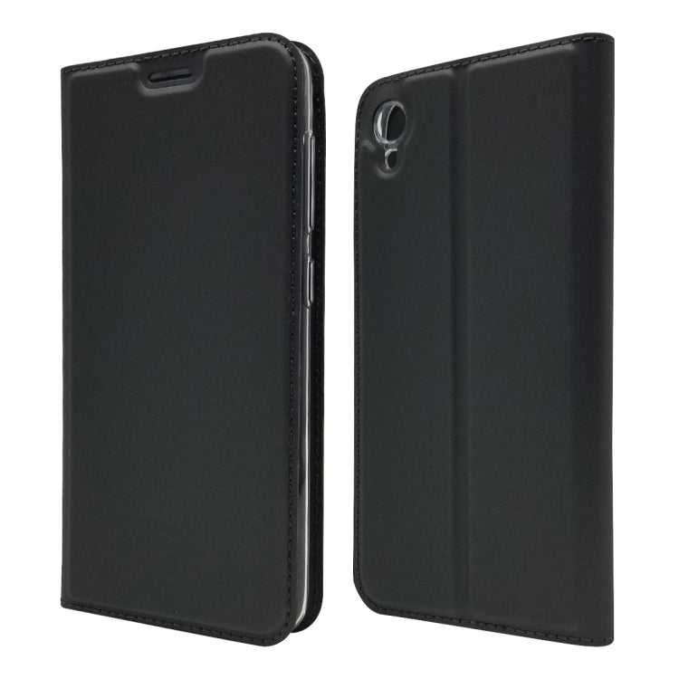 Electric Pressed Plain Texture Ultra-thin Magnetic Suction TPU + PU Leather Case with Holder & Card Slot For ASUS ZenFone Live (L1) ZA550KL