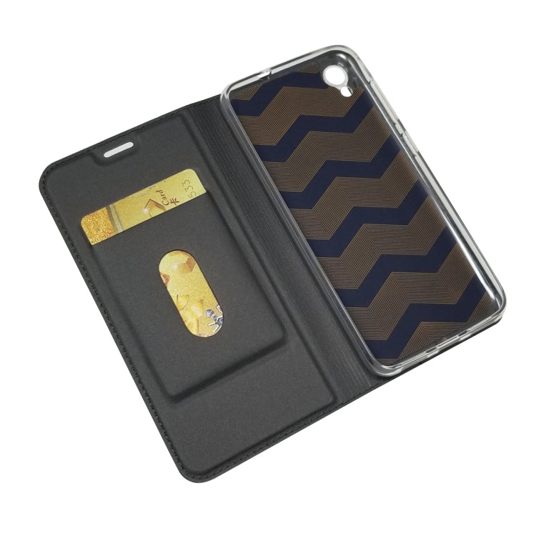 Electric Pressed Plain Texture Ultra-thin Magnetic Suction TPU + PU Leather Case with Holder & Card Slot For ASUS ZenFone Live (L1) ZA550KL