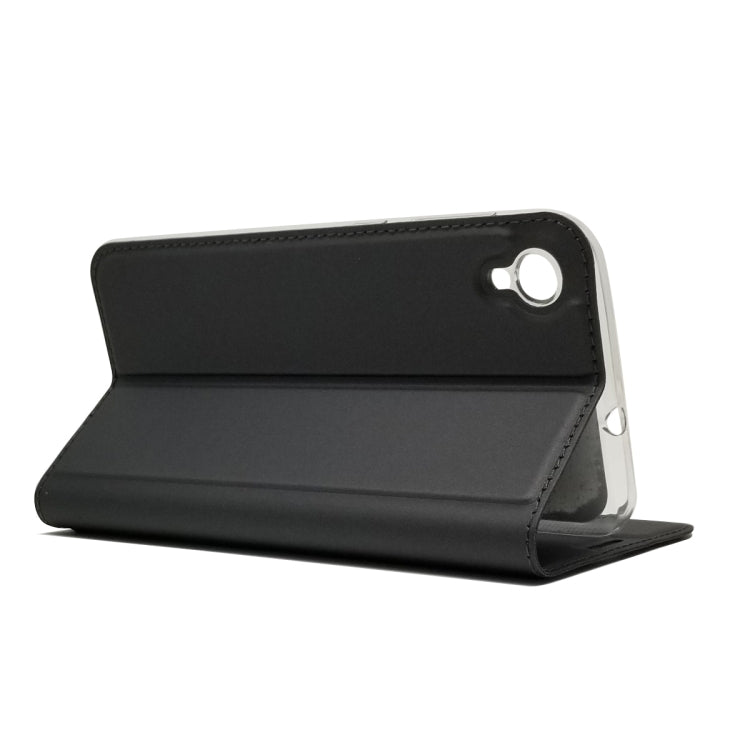 Electric Pressed Plain Texture Ultra-thin Magnetic Suction TPU + PU Leather Case with Holder & Card Slot For ASUS ZenFone Live (L1) ZA550KL