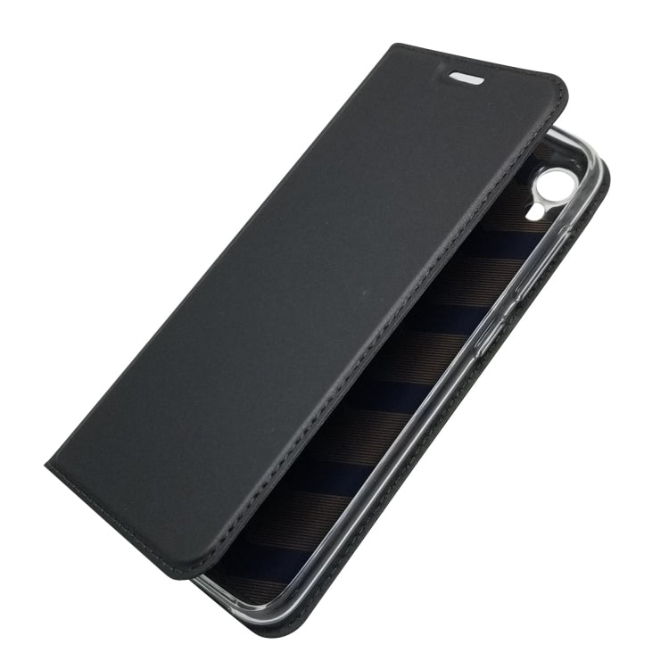 Electric Pressed Plain Texture Ultra-thin Magnetic Suction TPU + PU Leather Case with Holder & Card Slot For ASUS ZenFone Live (L1) ZA550KL