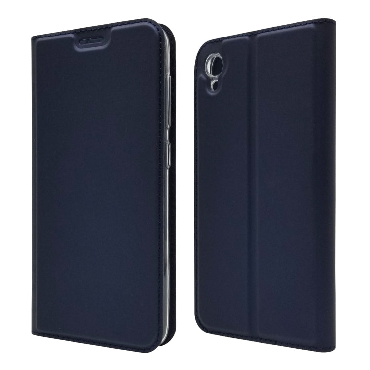 Electric Pressed Plain Texture Ultra-thin Magnetic Suction TPU + PU Leather Case with Holder & Card Slot For ASUS ZenFone Live (L1) ZA550KL