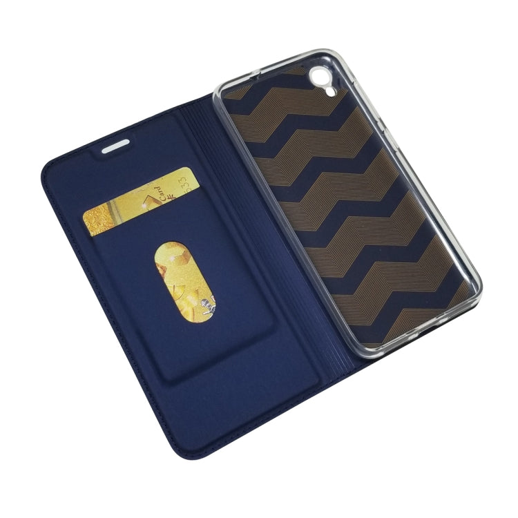Electric Pressed Plain Texture Ultra-thin Magnetic Suction TPU + PU Leather Case with Holder & Card Slot For ASUS ZenFone Live (L1) ZA550KL