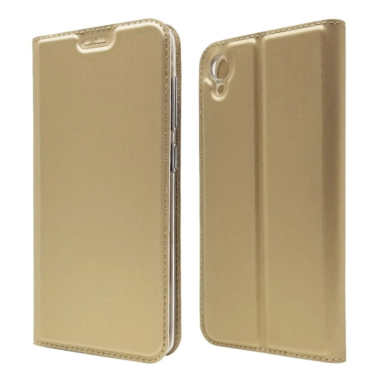 Electric Pressed Plain Texture Ultra-thin Magnetic Suction TPU + PU Leather Case with Holder & Card Slot For ASUS ZenFone Live (L1) ZA550KL