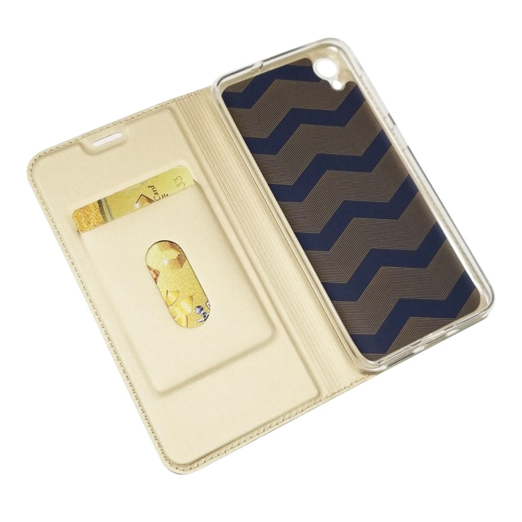 Electric Pressed Plain Texture Ultra-thin Magnetic Suction TPU + PU Leather Case with Holder & Card Slot For ASUS ZenFone Live (L1) ZA550KL
