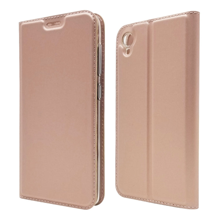 Electric Pressed Plain Texture Ultra-thin Magnetic Suction TPU + PU Leather Case with Holder & Card Slot For ASUS ZenFone Live (L1) ZA550KL