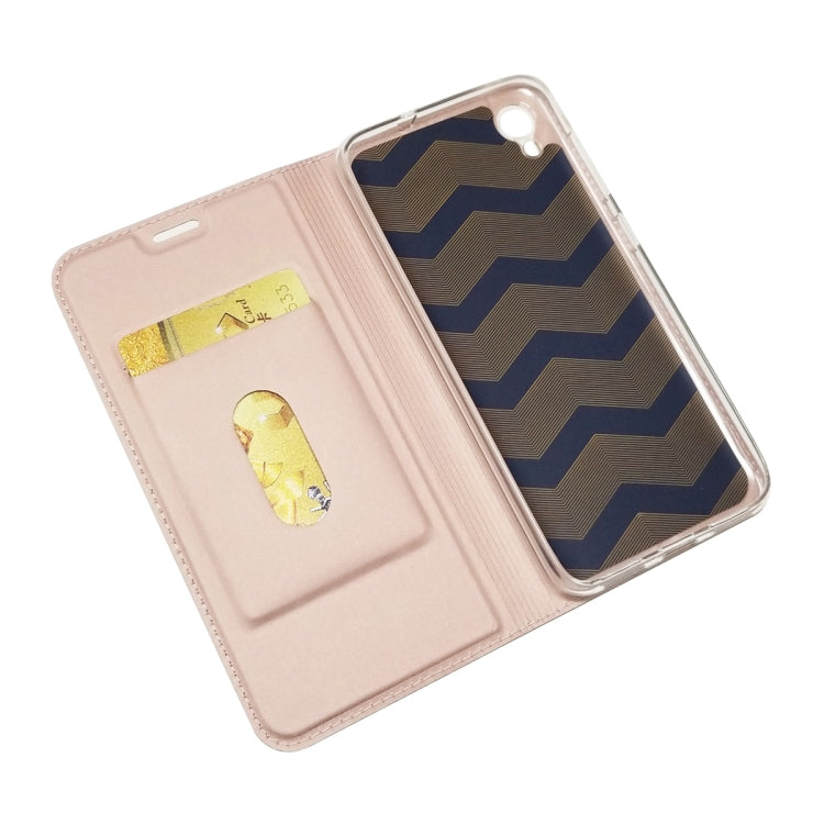 Electric Pressed Plain Texture Ultra-thin Magnetic Suction TPU + PU Leather Case with Holder & Card Slot For ASUS ZenFone Live (L1) ZA550KL