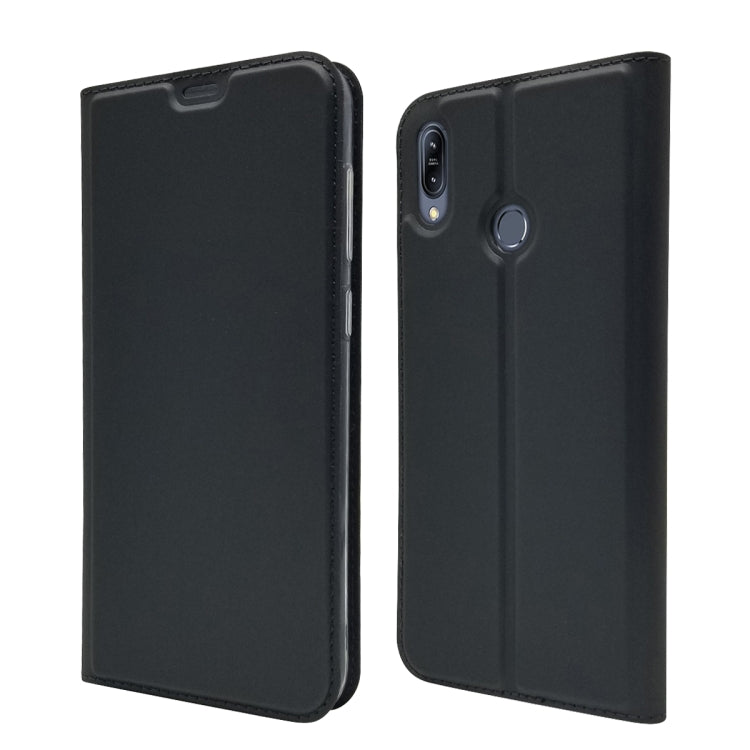 Electric Pressed Plain Texture Ultra-thin Magnetic Suction TPU + PU Leather Case with Holder & Card Slot For ASUS Zenfone Max (M2) ZB633KL