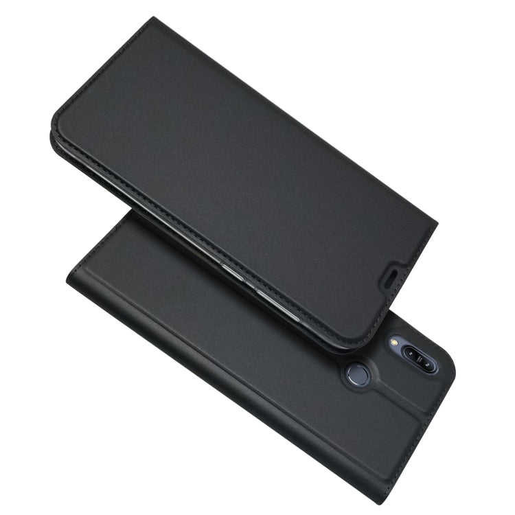 Electric Pressed Plain Texture Ultra-thin Magnetic Suction TPU + PU Leather Case with Holder & Card Slot For ASUS Zenfone Max (M2) ZB633KL