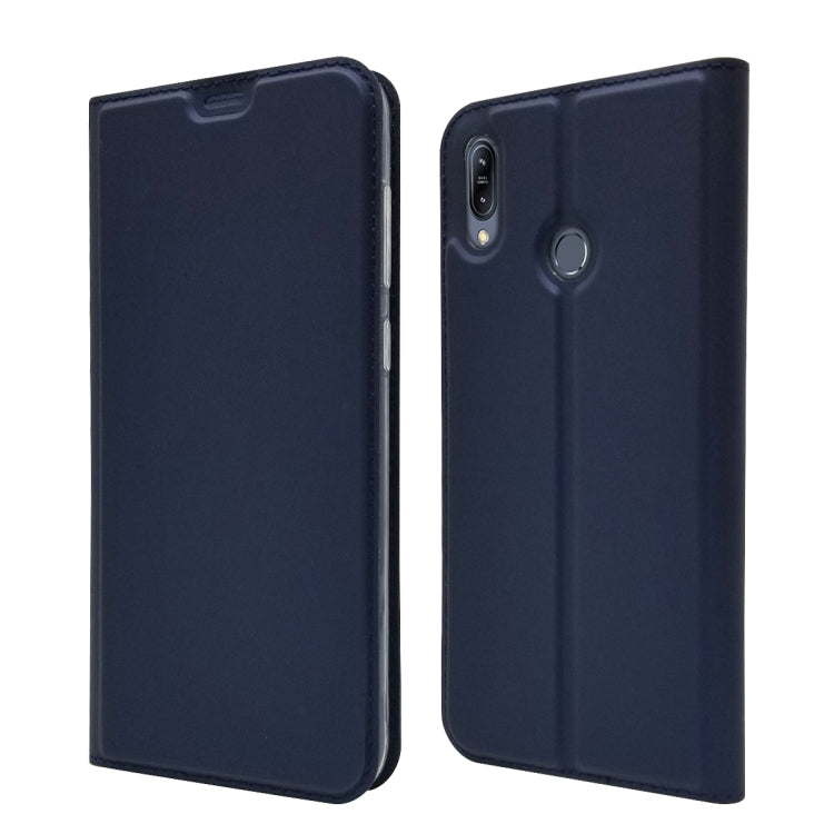 Electric Pressed Plain Texture Ultra-thin Magnetic Suction TPU + PU Leather Case with Holder & Card Slot For ASUS Zenfone Max (M2) ZB633KL