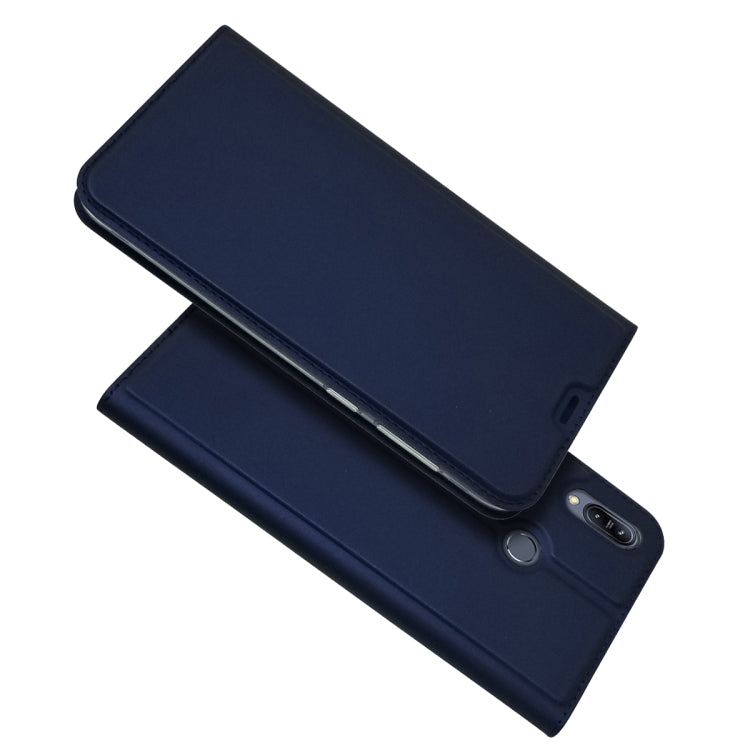 Electric Pressed Plain Texture Ultra-thin Magnetic Suction TPU + PU Leather Case with Holder & Card Slot For ASUS Zenfone Max (M2) ZB633KL
