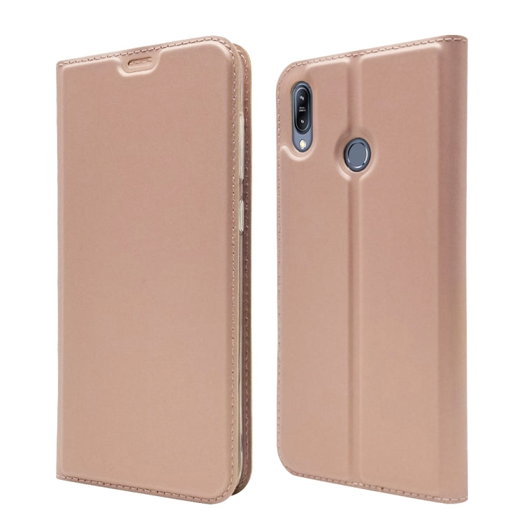 Electric Pressed Plain Texture Ultra-thin Magnetic Suction TPU + PU Leather Case with Holder & Card Slot For ASUS Zenfone Max (M2) ZB633KL