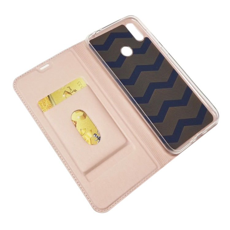 Electric Pressed Plain Texture Ultra-thin Magnetic Suction TPU + PU Leather Case with Holder & Card Slot For ASUS Zenfone Max (M2) ZB633KL