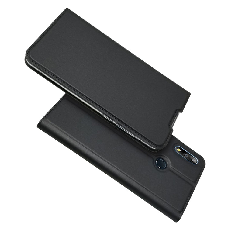 Electric Pressed Plain Texture Ultra-thin Magnetic Suction TPU + PU Leather Case with Holder & Card Slot For ASUS Zenfone Max Pro (M2) ZB631KL