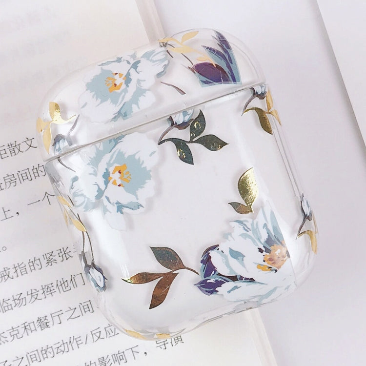 PC Water Decal Gilding Earphone Protective Case for Airpods 1 / 2, Pattern: White Flowers