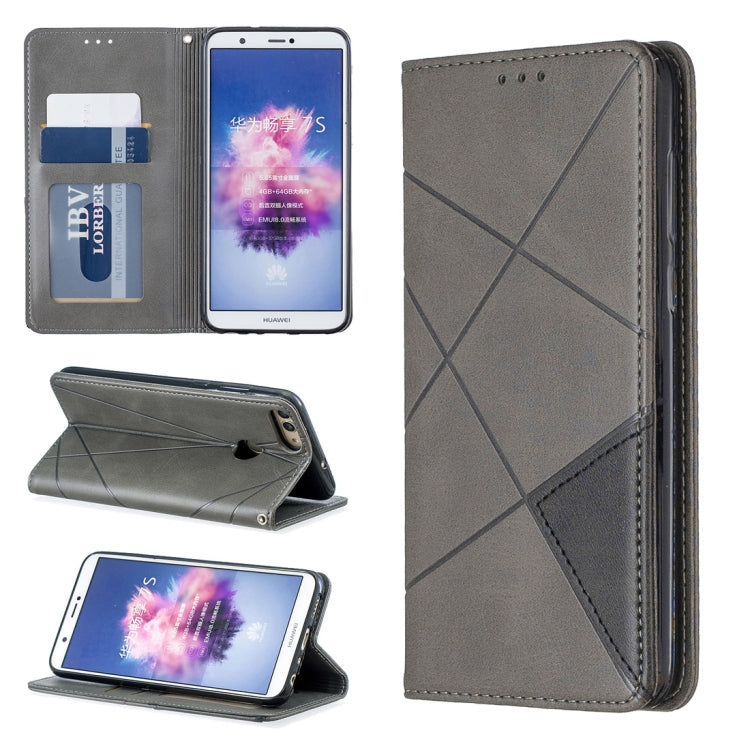 Rhombus Texture Horizontal Flip Magnetic Leather Case with Holder & Card Slots For Huawei P Smart (Enjoy 7S)