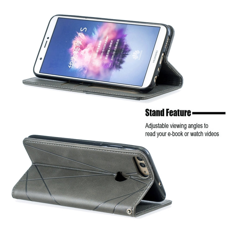 Rhombus Texture Horizontal Flip Magnetic Leather Case with Holder & Card Slots For Huawei P Smart (Enjoy 7S)