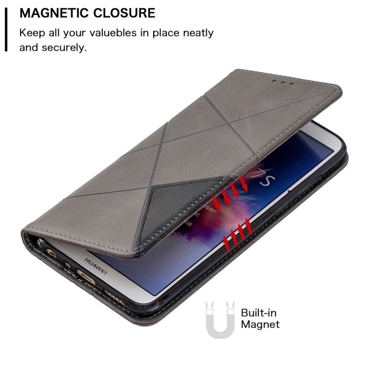 Rhombus Texture Horizontal Flip Magnetic Leather Case with Holder & Card Slots For Huawei P Smart (Enjoy 7S)